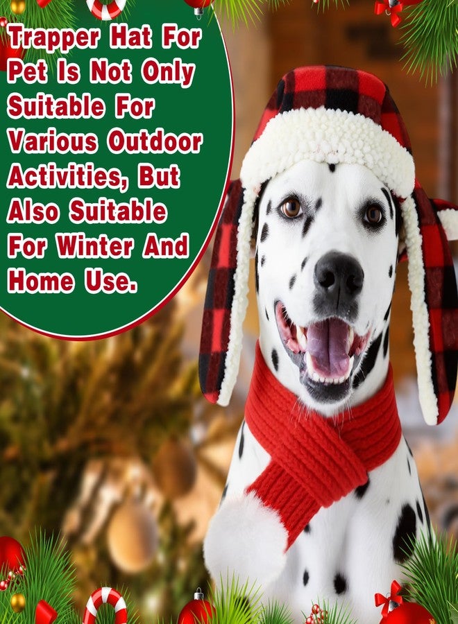 طقم سيل تراينجل مكون من قطعتين: قبعة للكلاب مع واقيات للأذنين ووشاح محبوك أحمر، قبعة شتوية دافئة قابلة للتعديل للكلاب الصغيرة والمتوسطة والكبيرة، بنقشة مربعات حمراء وسوداء. - Image 5